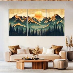 Mountain Wall Art Wood Canvas Wall Art Living Room Decor, Mountain Wall Art, Landscape Art Framed Canvas Print, Extra Large Wall Art