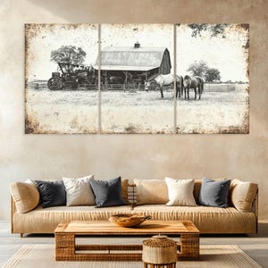 Art mural vintage, toile de grange, art mural, décoration de salon, art rustique, décoration murale de ferme, impression sur toile de ferme, grande oeuvre d'art murale