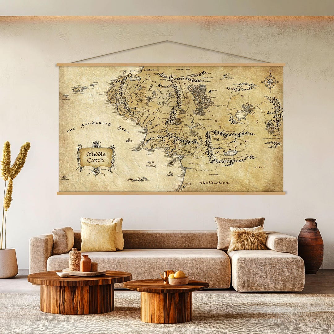 Middle Earth Map Canvas Wall Art Living Room Decor, Lord of the Ring ...