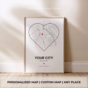 Mappa della città per la decorazione artistica da parete, poster digitale personalizzato con cuore, mappa della città, posizione personalizzata, mappa personalizzata, regalo per la decorazione della casa, regalo per lei e lui