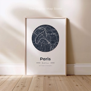 Mapa da cidade de Paris, França, arte de parede, decoração, mapa digital, rua, cidade, pôster, mapa, presente para decoração de casa, download digital, presente para ela, presente para ele, mapa