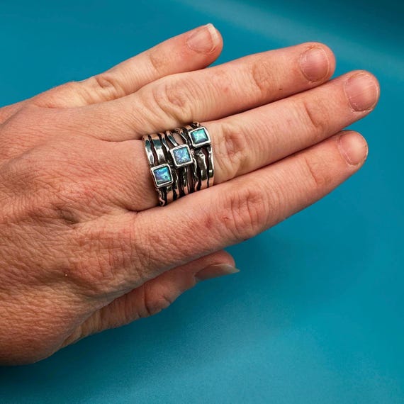 Sterling Stack Ring with Synthetic Opals - image 2