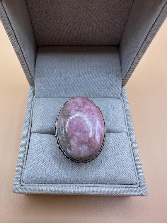 Sterling Silver Statement Ring with Natural Pink … - image 11