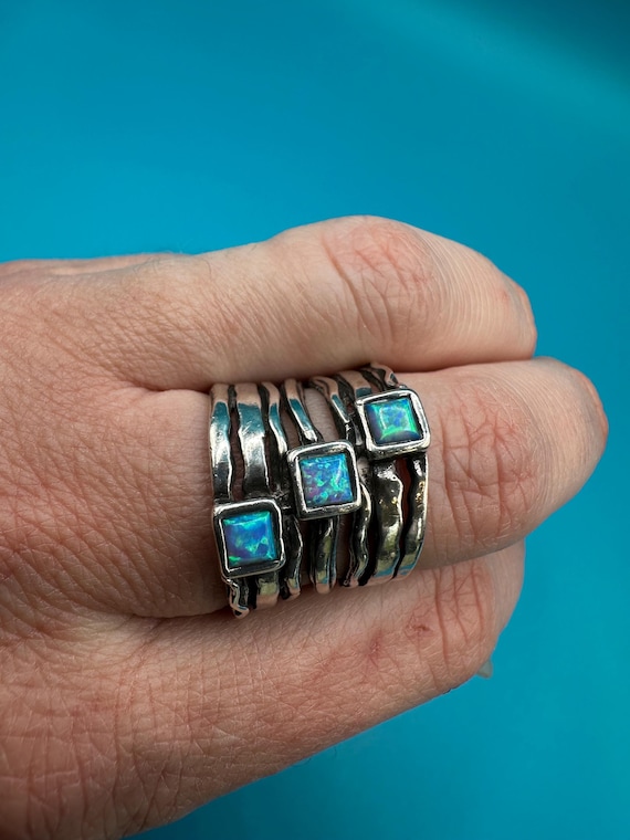 Sterling Stack Ring with Synthetic Opals - image 3