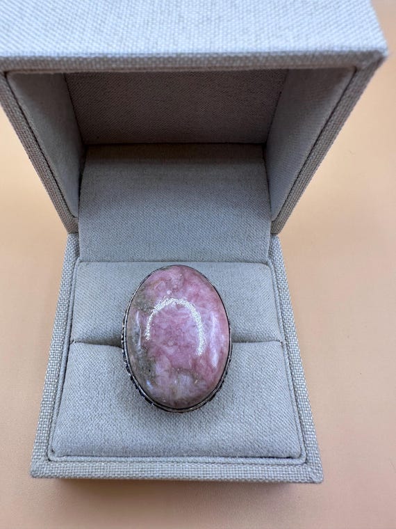Sterling Silver Statement Ring with Natural Pink … - image 1