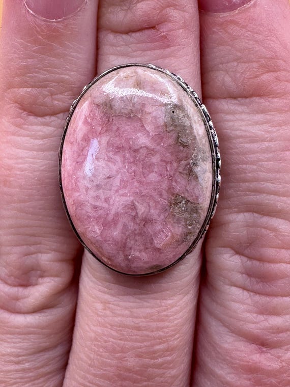 Sterling Silver Statement Ring with Natural Pink … - image 2