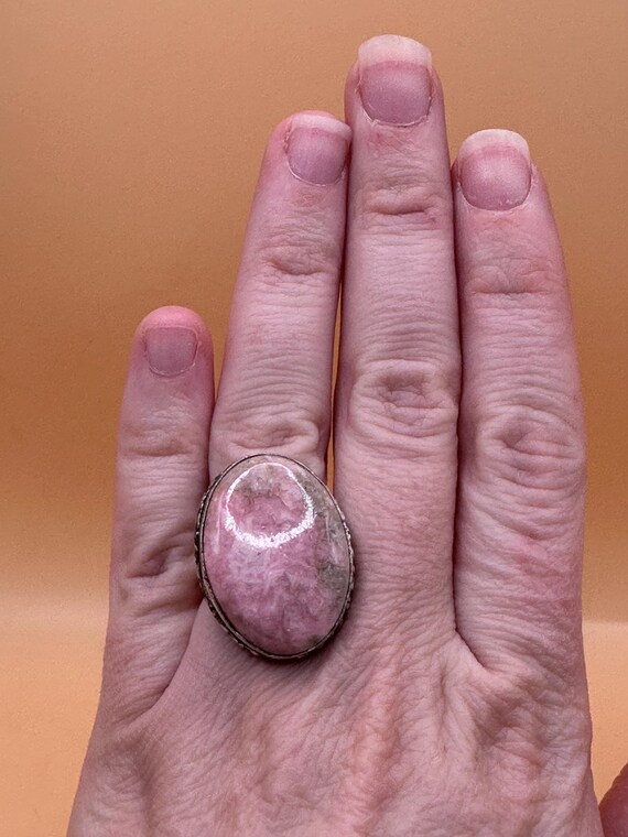 Sterling Silver Statement Ring with Natural Pink … - image 6