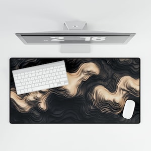 Tapis de bureau topographique | Sous-main noir et beige Aerial | Tapis de souris minimaliste moderne pour le bureau, les jeux, les cadeaux et l'aménagement de bureau