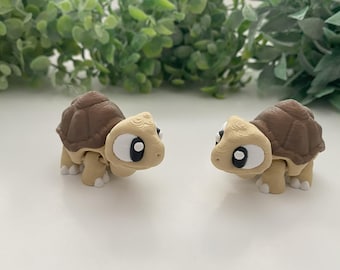 TORTOISE - tan/dark brown-3D printed-articulating-flexi fidget-sensory toy-ADHD sensory fidget toy-desk buddy