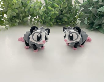 OPOSSUM - black/white/grey-3D printed-articulating-flexi fidget-sensory toy-ADHD sensory fidget toy-marsupial-possum