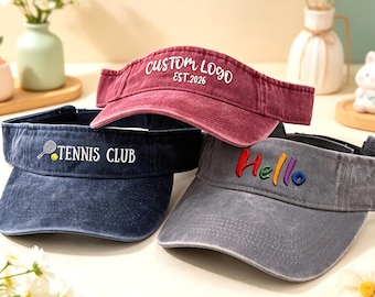 Custom embroidered visor caps, can be embroidered with names/text, women's sun hats, vintage hats, golf hats, sports caps, tennis caps