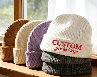 Custom Embroidered Beanie Hat, Couple Winter Knit Cap,Embroidered logo/text warm hat,custom winter hat, classic winter hat,  Christmas