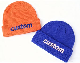 Custom winter hat, embroidered with text/logo, name, classic adult beanie, warm hat, Christmas gift, birthday