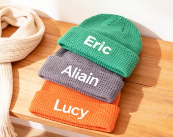 Embroidered name winter hat, personalized logo/text beanie, knitted warm hat, outdoor activitie