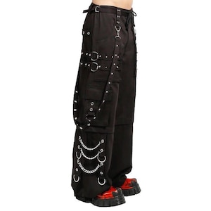 Gothic Chain Cargo Pants Men | Punk Black Strap Pants | Alternative Zipper Trousers | Festival Streetwear | Adjustable Gothic Pants
