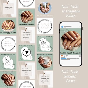 Modèles Canva personnalisables pour salons de manucure, publications sur les réseaux sociaux + légendes + mots-clés SEO