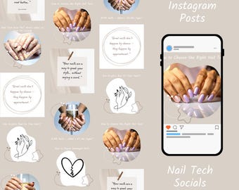 Redes sociales para salones de uñas / Publicaciones y subtítulos editables para redes sociales / Paquete de contenido de tecnología de uñas / Plantilla de publicación de Instagram para salones de uñas