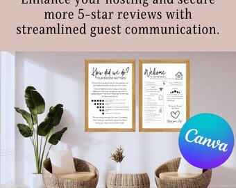 Letrero de bienvenida de Airbnb, plantilla de calificación por estrellas de Airbnb, descarga de Canva, normas de alojamiento vacacional, letrero de salida imprimible de Airbnb, anfitrión de Airbnb