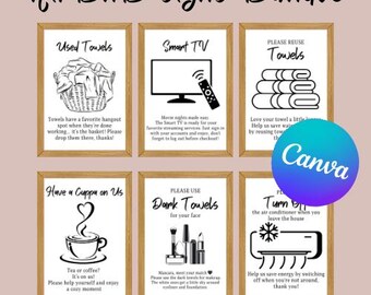 Paquete de letreros editables de Airbnb: 30 plantillas de Canva para alquileres vacacionales, normas de la casa, letreros de bienvenida, wifi y reseñas de huéspedes.