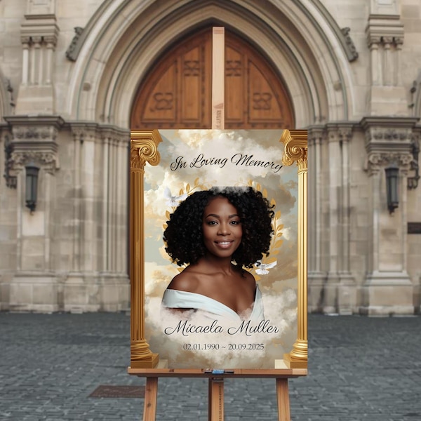 White and Gold Memorial Service Sign