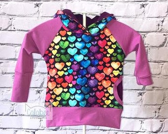 3 - 12 Months Rainbow Hearts & Sweet Pea Grow with Me Raglan Hoodie