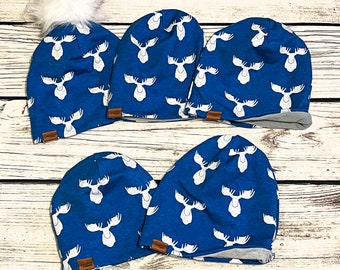 Grow with Me/Evolutive Blue Moose Lined Slouchy Beanie Hat Toque
