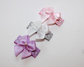 Satin Pastel Infant Hair Clip Bows for Baby and Girls