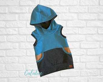 3T - 6 Years Ocean & Charcoal Sleeveless Grow with Me Hoodie