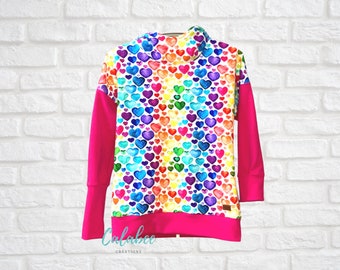 6 - 9 Years Rainbow Heart & Hot Pink Grow with Me Dolman Hoodie