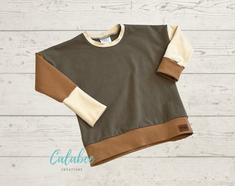 Olive, Camel  and Oatmeal Grow with Me /Evolutive Dolman Pullover Sweater