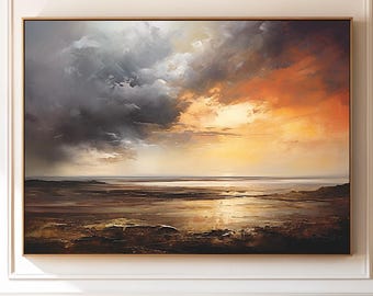 Sunset Oil Painting on Canvas: Abstract Textured Landscape Art