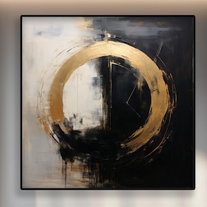 Textured Abstract Oil Painting on Canvas: Black, Gray, and Gold