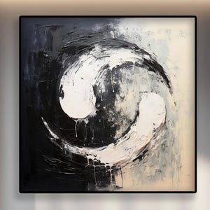 Textured Black and White Abstract Oil Painting on Canvas: Modern Wall Art
