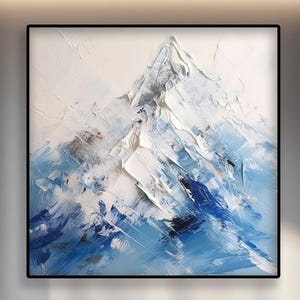 Mountain,Blue,White,Original Textured Oil Painting on Canvas – Abstract, Modern Wall Art  Handmade Large Art for Living Room or Office Decor
