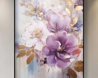 Purple Flowers Oil Painting: Textured Abstract Floral Art