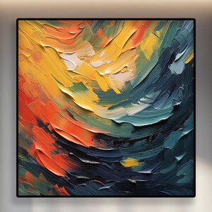 Yellow Red BLack Original Textured Oil Painting on Canvas – Abstract & Modern Wall Art – Handmade Large Art for Living Room or Office Decor