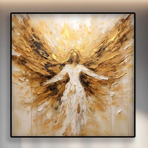Textured Angel Wing Oil Painting: Abstract Golden Wall Art
