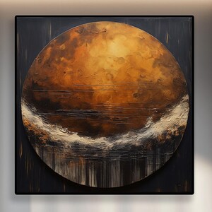 Brown Circle on Black Original Textured Oil Painting on Canvas – Abstract & Modern Art – Handmade Large Art for Living Room or Office Decor