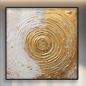 Gold Spiral Circle on White Original Textured Oil Painting on Canvas – Abstract Handmade Large Art for Living Room or Office Decor