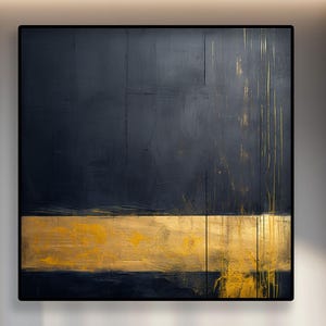 Gold & Schwarz Strukturiertes Ölgemälde auf Leinwand: Abstrakte Moderne Kunst