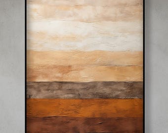 Textured Abstract Oil Painting: Beige Brown Modern Wall Art