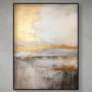 Textured Gold Abstract Oil Painting on Canvas: Large Modern Landscape Art