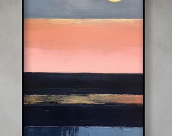 Pintura al óleo de paisaje abstracto texturizado: arte mural moderno hecho a mano