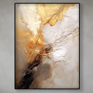 Gold, Schwarz, Beige, Weiß, strukturiertes Ölgemälde auf Leinwand - Abstrakte, moderne Wandkunst - Handgemachte große Kunst für Wohnzimmer oder Bürodekor