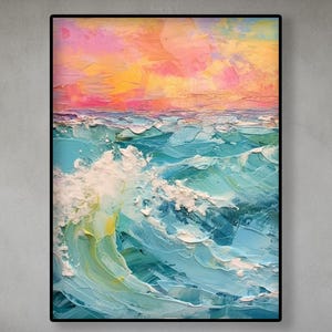 Textured Sea Wave Oil Painting on Canvas: Abstract Landscape Art