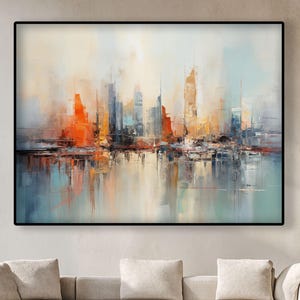 Abstract Cityscape Oil Painting – Textured Modern Wall Art