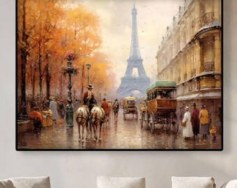 Eiffel Tower Oil Painting: Paris Cityscape, Textured Palette Knife Art