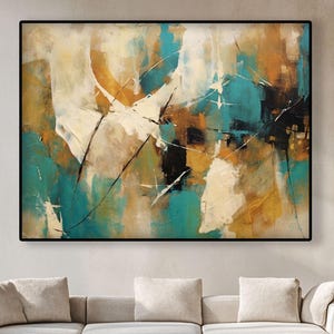 Textured Abstract Oil Painting: Green Beige Modern Wall Art