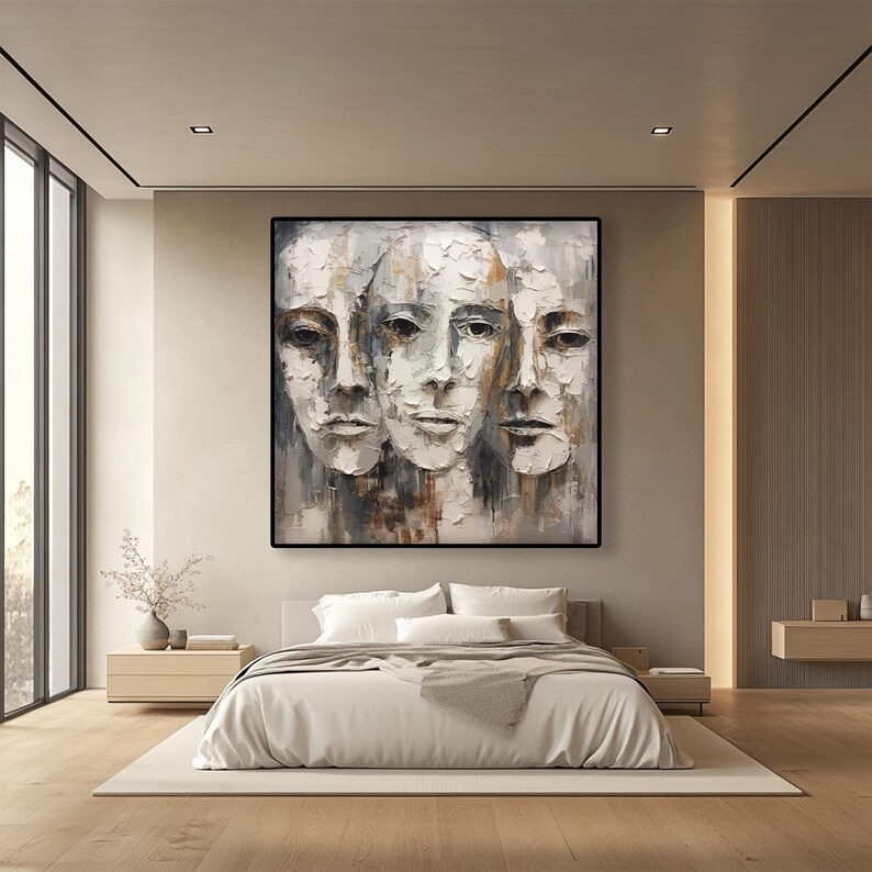 Textured Abstract Oil Painting on Canvas: Beige White Modern Wall Art ...