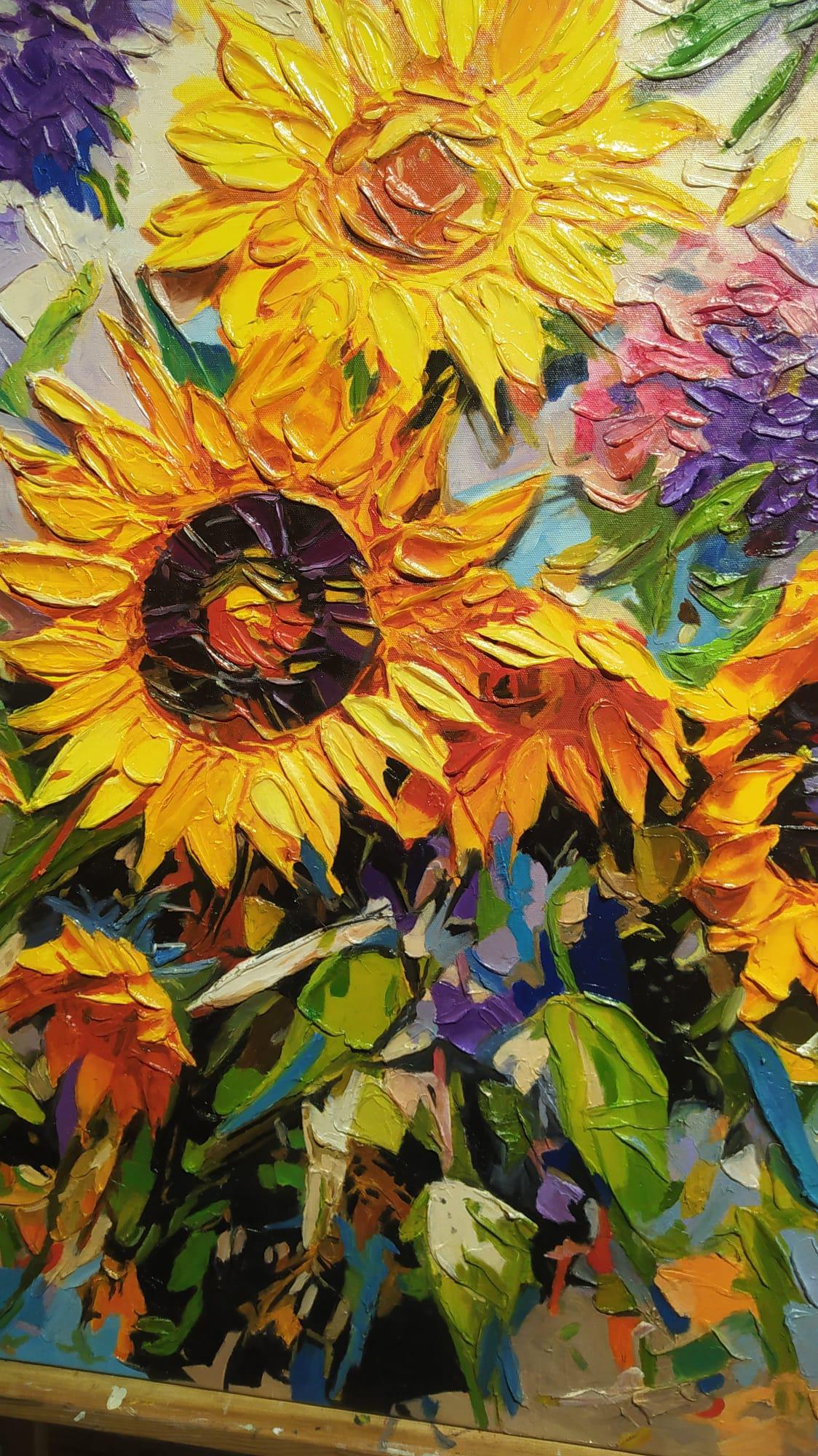 キャンバスに描かれたひまわりの油絵：抽象風景画 - Etsy 日本